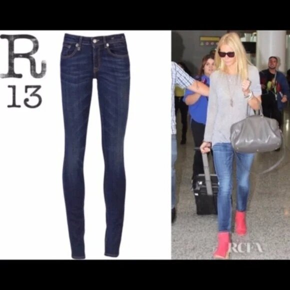 Rare Designer Italian R13 Kate Skinny Denim Jeans, Women's 29 Waist